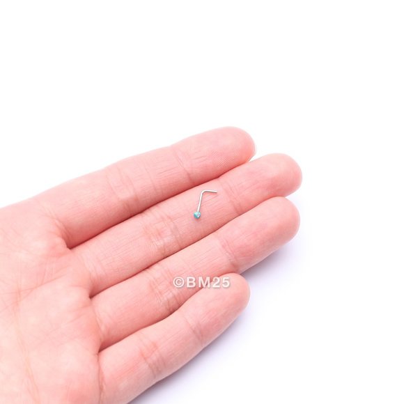 14 Karat White Gold Fire Opal Ball L-Shaped Nose Ring - Picture 2 of 5